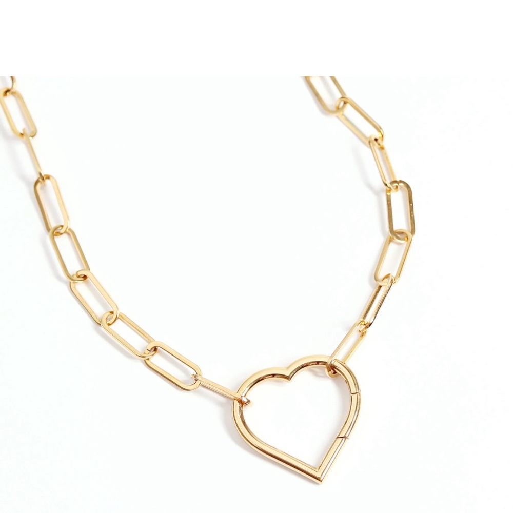 Necklace Heart Gold Carabiner hang charm pendant, Waterproof Chain Paperclip